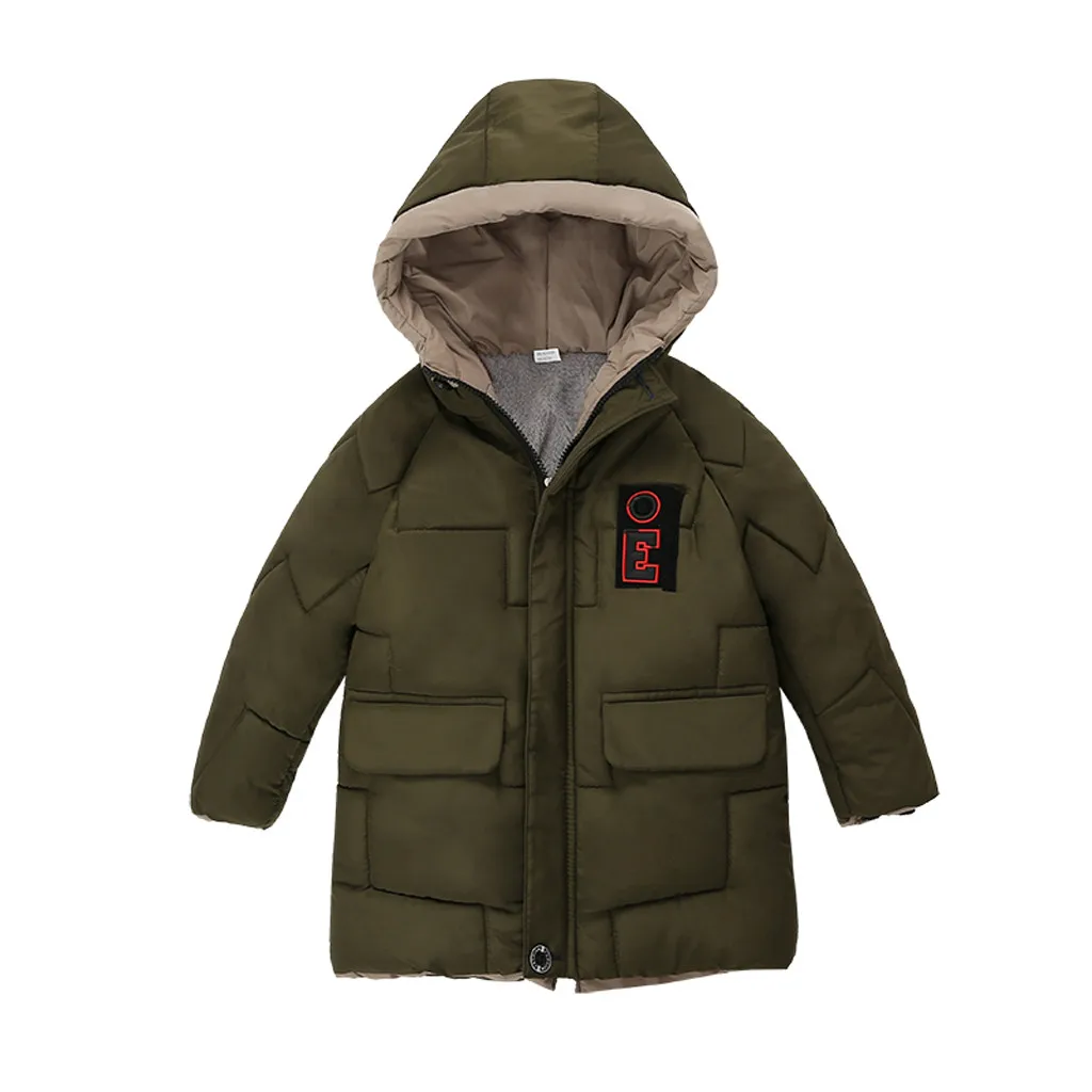 Зеленый Зимние теплые куртки с капюшоном детские пальто для мальчиков и девочек плотная теплая верхняя одежда с капюшоном на молнии, парка пальто Wnterjas Meisje - Цвет: Зеленый