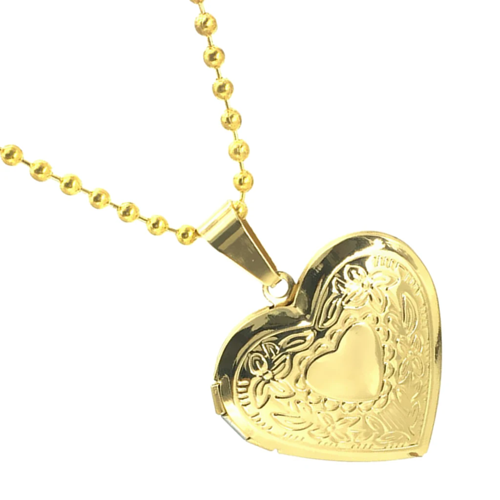 Stainless Steel Gold Plated Photo Picture Lockets Memorial Keepsake Love Heart Necklace Pendant Unisex