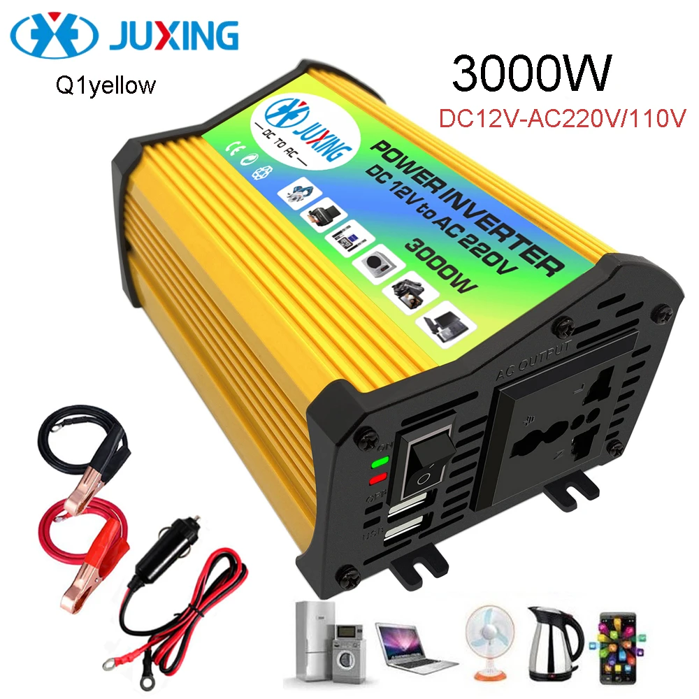 

JUXING 3000W Car Power Inverter DC 12V to AC 110V/220V Converter with 2 USB Ports Use for Vehicle, Home, Outdoor