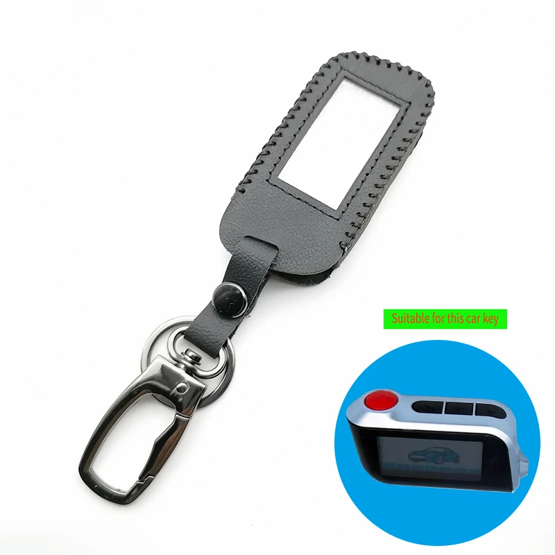 

100% Leather Auto Key Case for A93 A63 Russian Two Way Version Starline Remote Control LCD Car Alarm Keychain Fob Cover