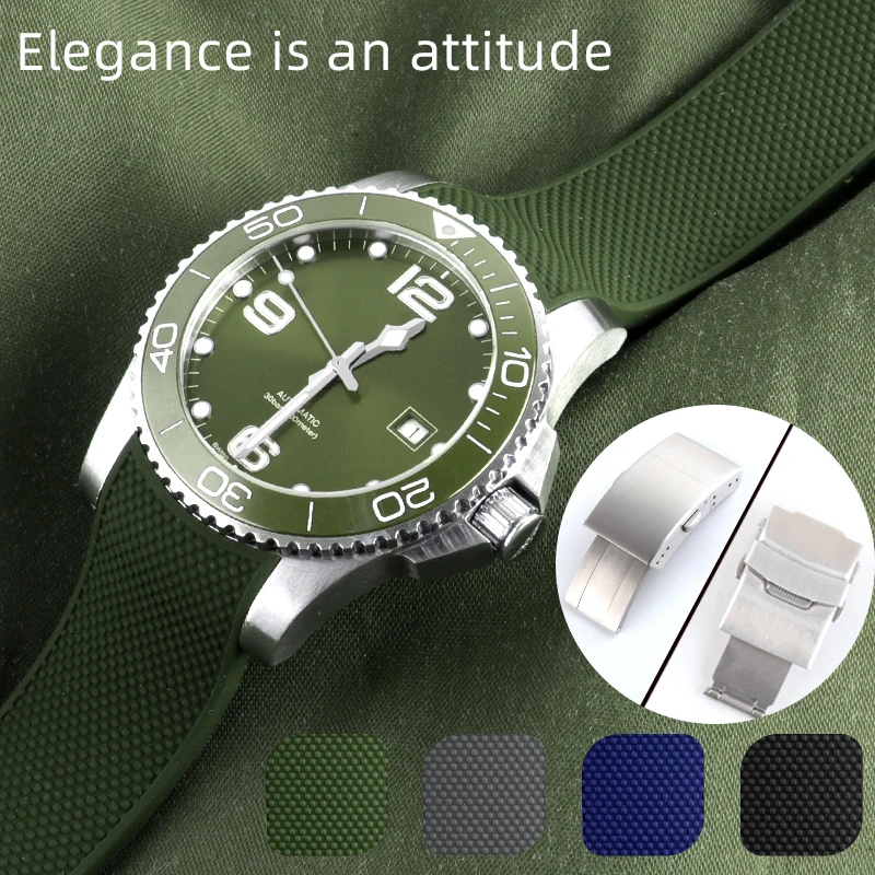 

High Quality Curved End 21mm Rubber Silicone For Longines Watchbands HYDRO CONQUEST L3.781 782 785 Brand Watchband Waterproof