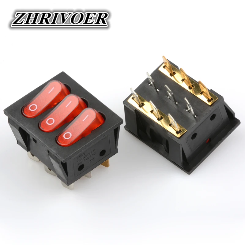 

On-Off KCD3 9Pin Red 16A/250V AC Light Boat Car Rocker Switch KCD3 Triple Light Switch Button KCD3-303