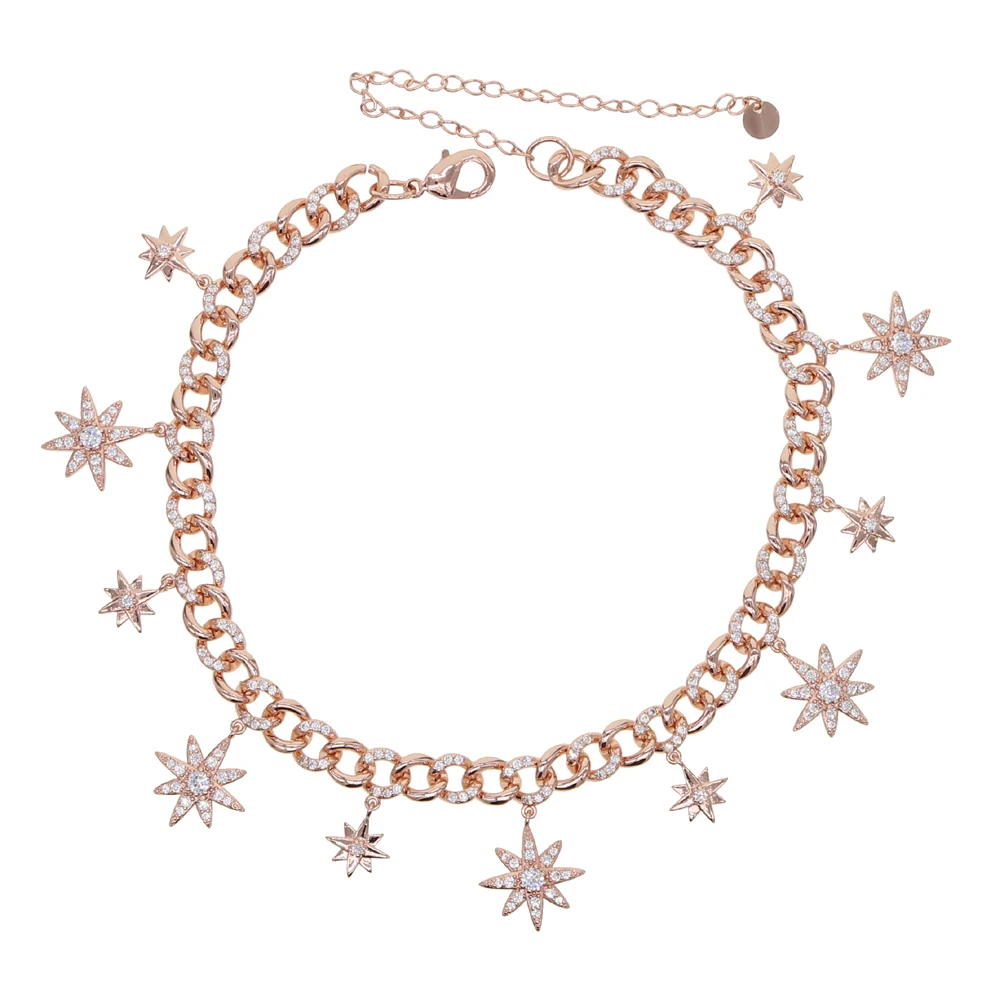 N455 rose gold Золотая Роза, Золотое любовное сердце, звездная звезда, ожерелье, широкая Снаряженная кубинская цепочка, женское колье, многослойное ювелирное изделие для девушки - Окраска металла: N455 rose gold