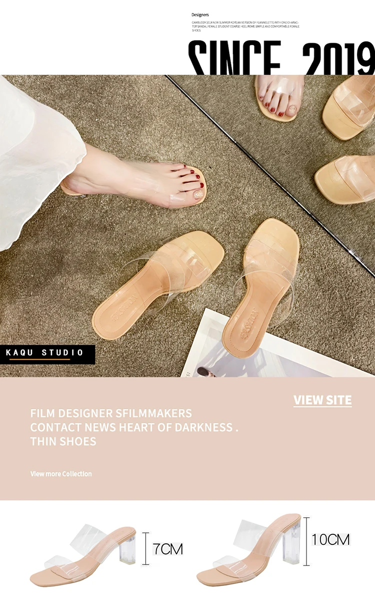 Transparent High Heels Women Square Toe Sandals Summer Shoes Woman Clear High Pumps Wedding Jelly Buty Damskie Heels Slippers