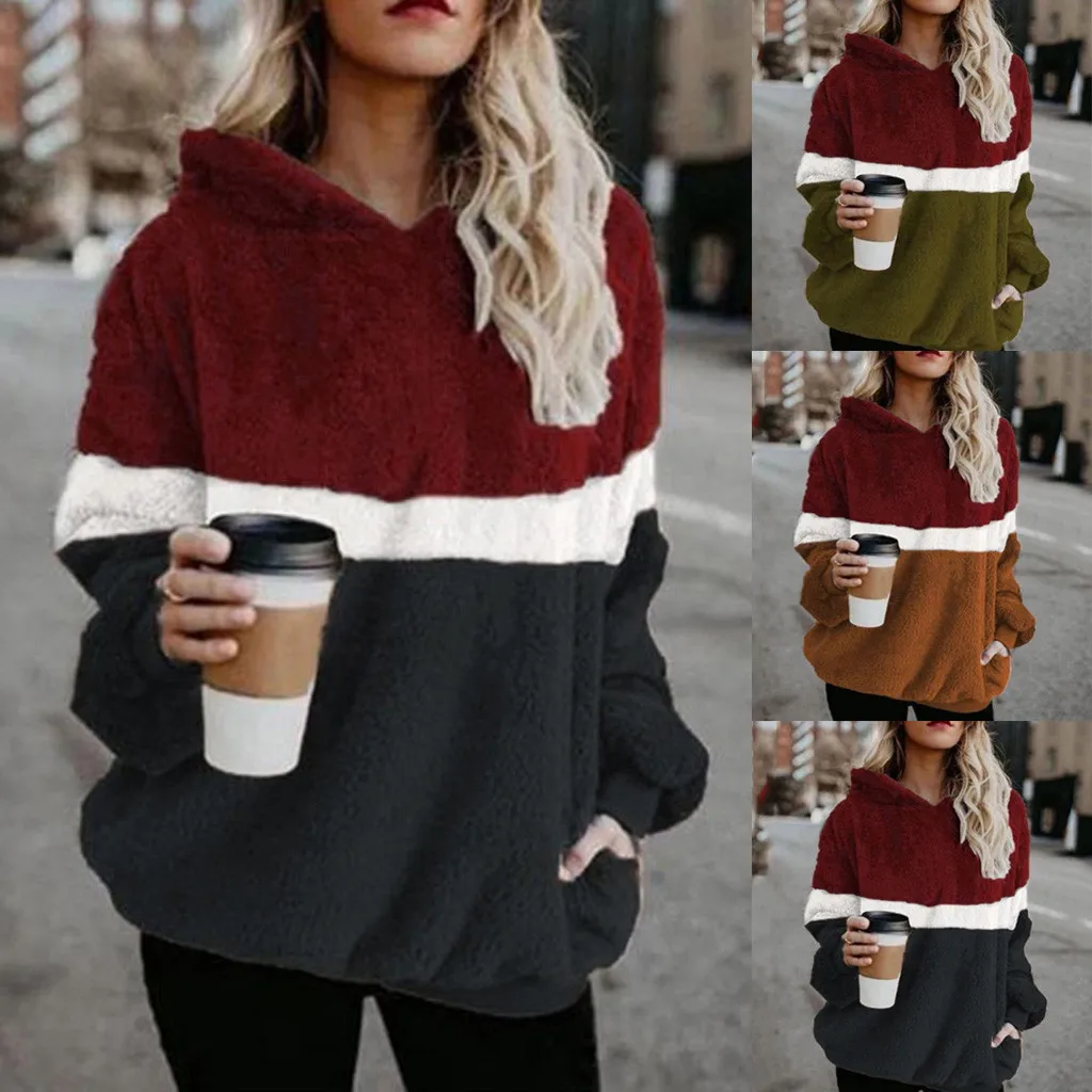 

2019 Women Winter Long-sleeved Round Collar Print Sweatshirts Hoodie Outwear Contrast Color Tops High Quality25 Suéter De Mujer