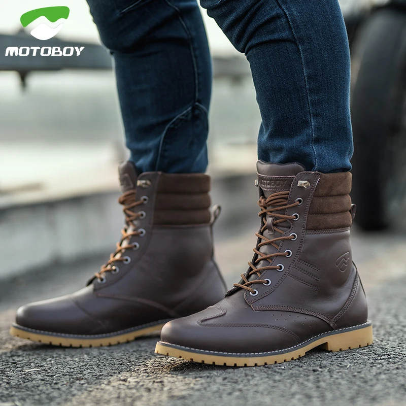 Motoboy Botas de Moto de cuero genuino, zapatos para motorista, Chopper, Cruiser, de motocicleta| - AliExpress