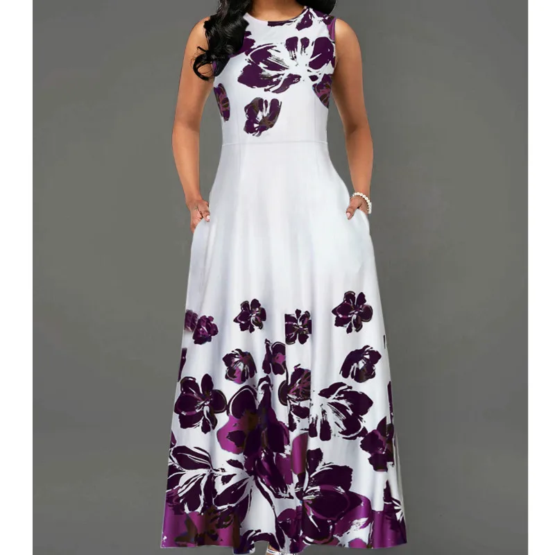 

2019 New Summer Women Vintage A-Line Dress Tunic Long Sleeveless Floral Print arrival OL Dress