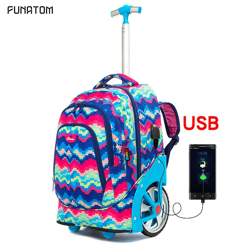 USB рюкзаки на колесиках сумки для подростков школьный рюкзак с колесиками для девочек рюкзак на колесиках Детские багажные рюкзаки с колесиками