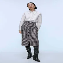 Горячая распродажа Новое поступление Осенняя Женская офисная одежда на пуговицах в стиле ретро повседневные шикарные юбки винтажная клетчатая юбка миди