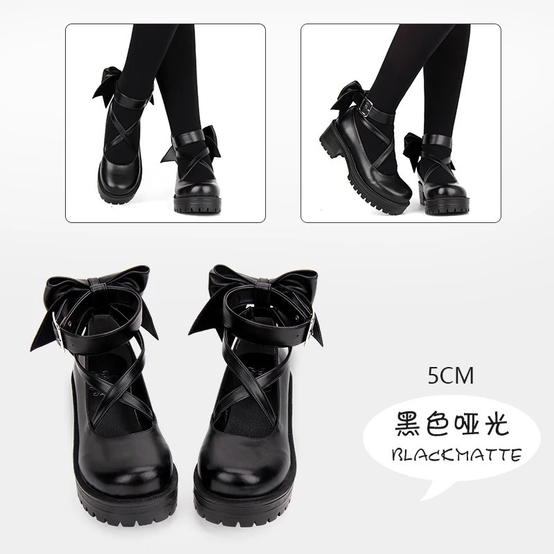 Черные туфли-лодочки на платформе с ремешками на высоком каблуке 8 см; милые женские туфли Лолиты для костюмированной вечеринки - Цвет: Black PU 5cm Heels