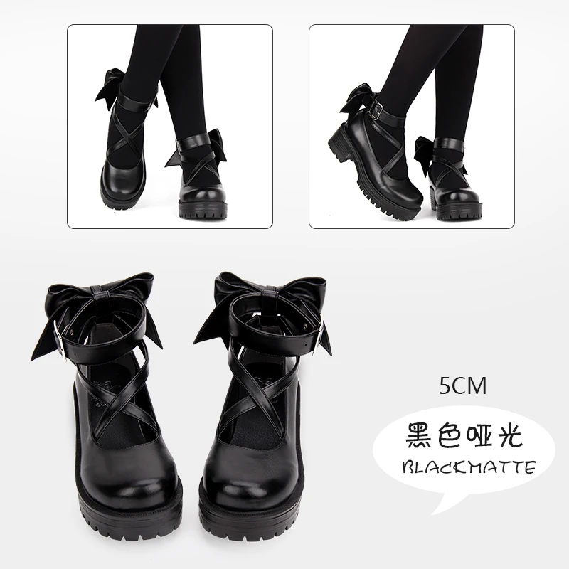Black PU 5cm Heels Черные туфли-лодочки на платформе с ремешками на высоком каблуке 8 см; милые женские туфли Лолиты для костюмированной вечеринки - Цвет: Black PU 5cm Heels