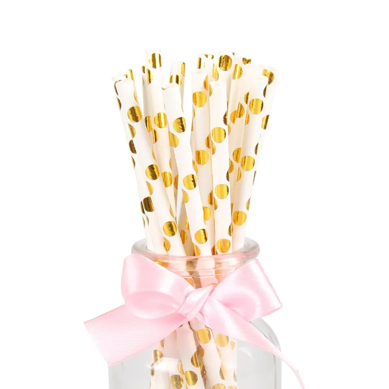 25 шт./упак. одноразовые Бумага соломинки Винтаж полоса питьевые соломки для детей подарок на день рождения Свадебные украшения для рождественской вечеринки поставки - Цвет: Gold Dot