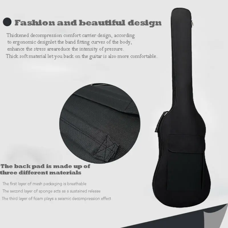 600D двойные ремни электрическая бас гитара сумка мягкие черные чехлы карман на молнии Оксфорд водонепроницаемый Мягкий регулируемый инструмент сумки