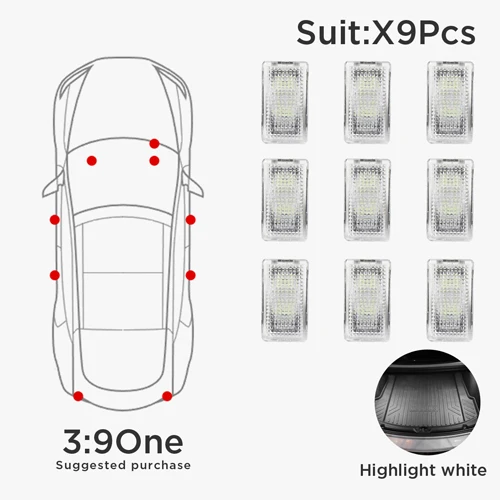 LUCKEASY автомобильный светильник для чтения декоративное покрытие для Tesla модель 3- автомобильный светильник для чтения - Испускаемый цвет: TM 3 white 9pcs