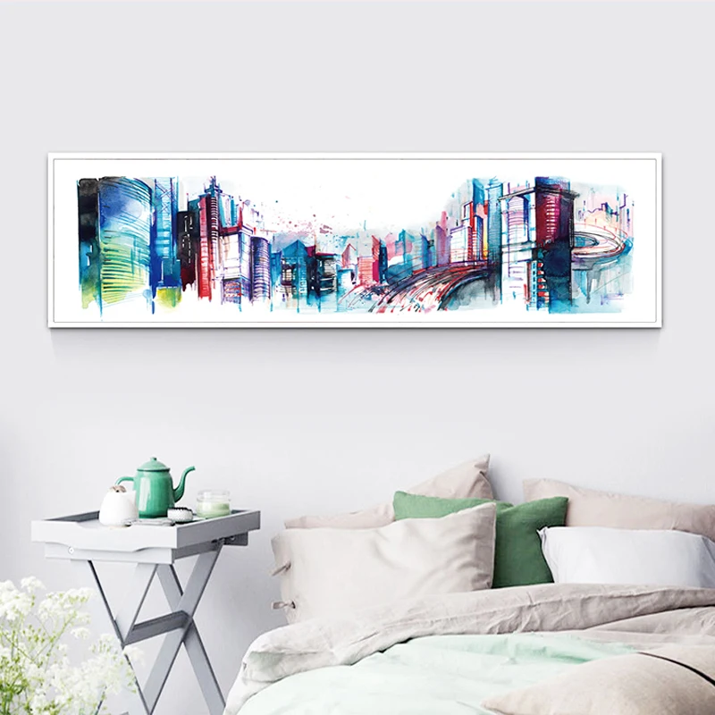 Современная Акварельная городская живопись на холсте художественный печатный