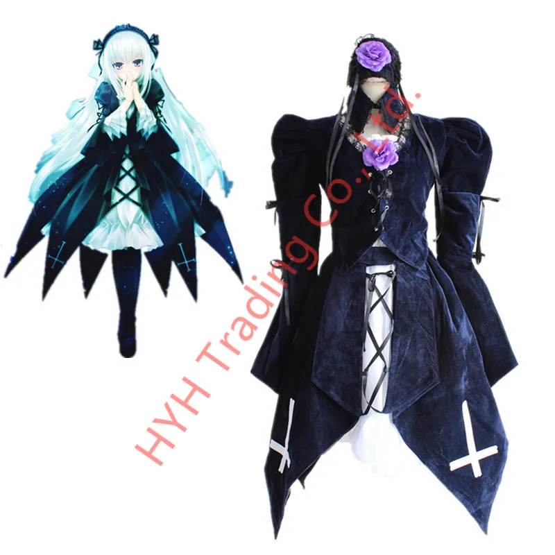 Perzik-Pit Rozen Maiden Kwiklamp Cosplay Kostuums Suigintou Volledige Set Lolita Jurk (Top + Rok + Wit jurk + Das) Perzik-Pit Rozen Maiden Kwiklamp Cosplay Kostuums Suigintou Volledige Set Lolita Jurk (Top + Rok + Wit jurk + Das)