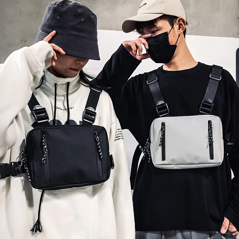 Man Fashion Outdoor oxford Chest Bags Simple Waterproof Pockets Women Functional Waistcoat Chest Utility PackBag Phone Pouch