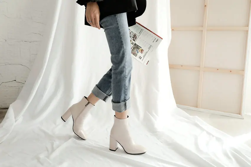 ESVEVA/ г. Лаконичная осенне-зимняя женская обувь из PU искусственной кожи ботильоны в стиле ретро с квадратным носком, на молнии, универсальные размеры 34-43