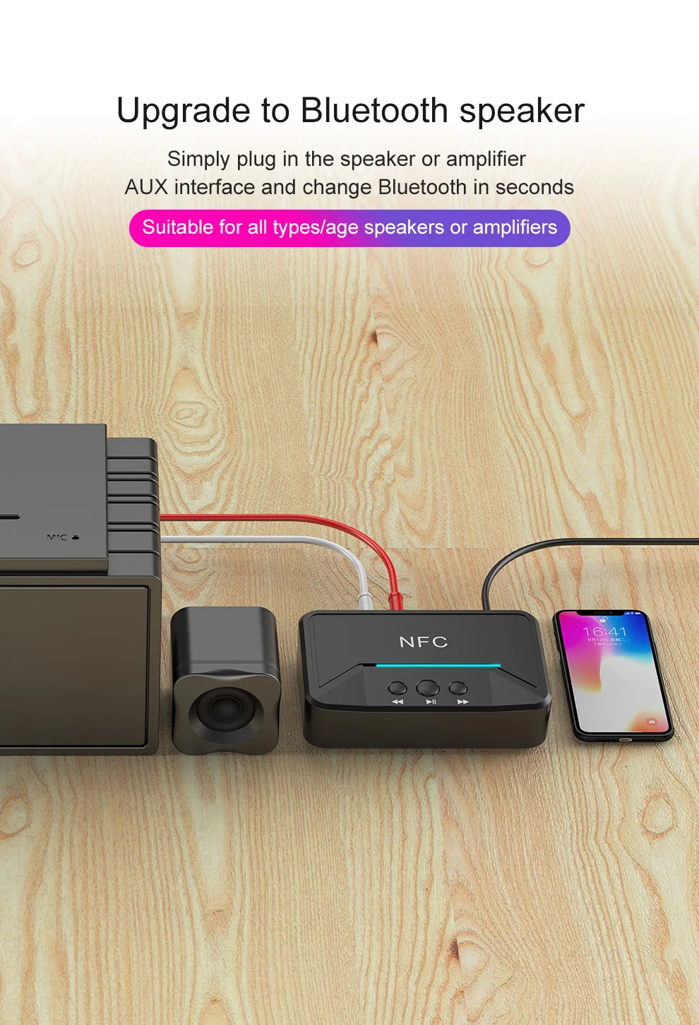 Bluetooth приемник NFC/USB диск музыка чтение стерео беспроводной адаптер 3,5 мм AUX Автомобильный Динамик Bluetooth аудио приемник