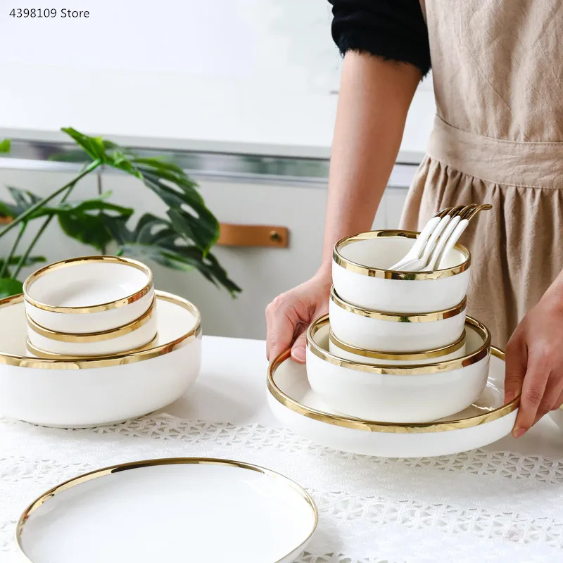 

European white gold side tableware rice bowl plate fruit salad bowl deep dish kitchen tableware wedding decoration plate