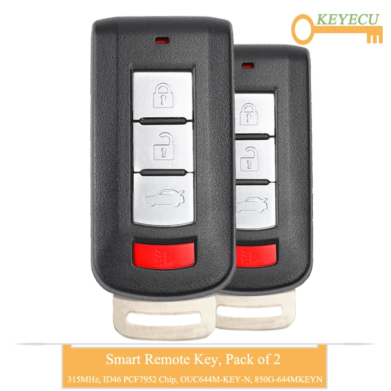 KEYECU 2 шт. умный дистанционный Автомобильный ключ для Mitsubishi Lancer Outlander 2008-, Fob 3+ 1 кнопка-315 МГц-ID46 чип-OUC644M-KEY-N