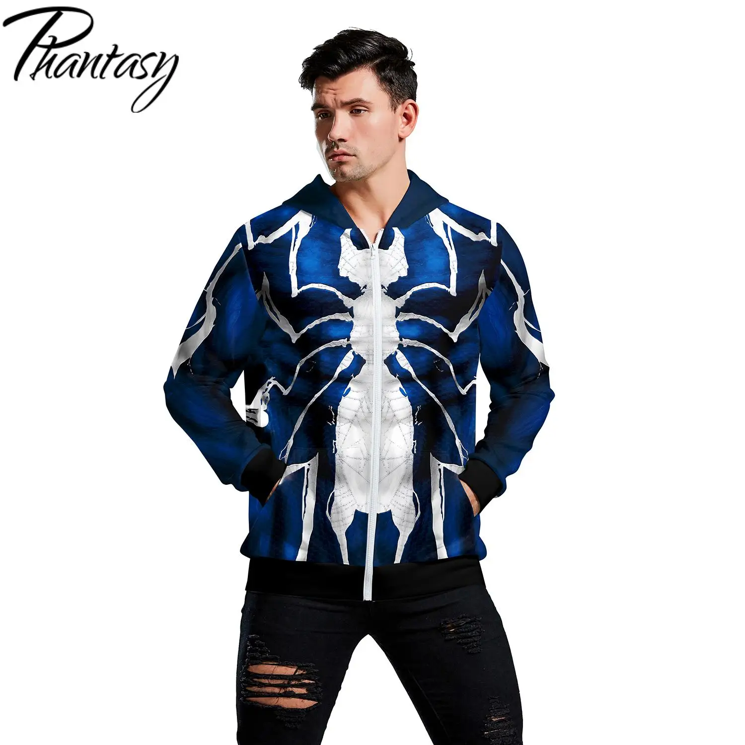 Phantasy, супергерой, 3D принт, Человек-паук, Веном, косплей, Толстовки, Толстовки, модные, косплей, повседневные, на молнии