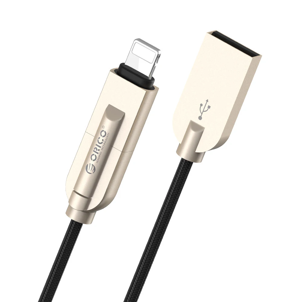 ORICO, освещение Micro USB кабель 2-в-1 2.4A Max быстрая Зарядное устройство Кабель-адаптер для iphone ipad samsung Xiaomi huawei - Цвет: Черный