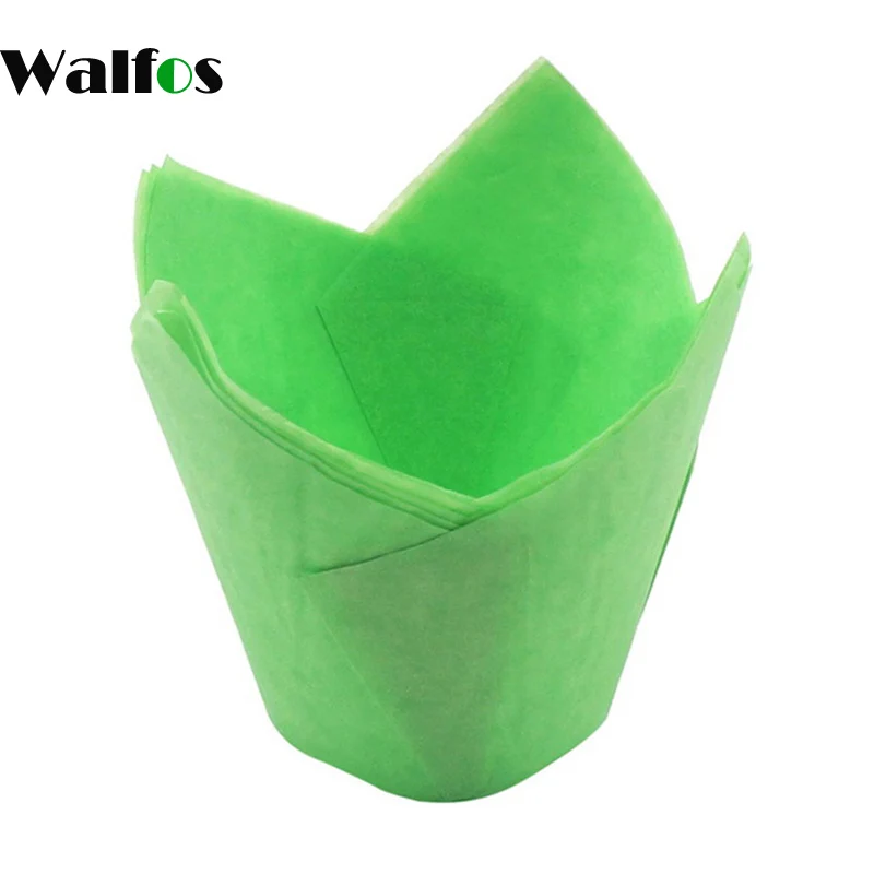 Green WALFOS 50 шт. тюльпан цветок Шоколад кекс обертка выпечки Маффин бумажный лайнер Плесень одноразовые бумажные товары для украшения торта - Цвет: Green