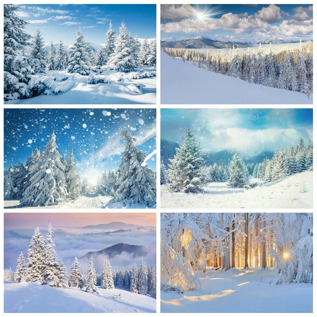 Winter Photophone Forest Pine Trees Snow Mountains Interior Home Decoration Photography Backdrop Photo Backgrounds Photozone