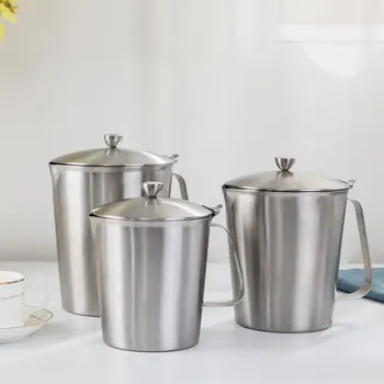 

Milk Frothing Pitcher Jug with Lid and Measurment - Upgraded Thicken 304 Stainless Steel Measuring Cups Coffee Foam Container
