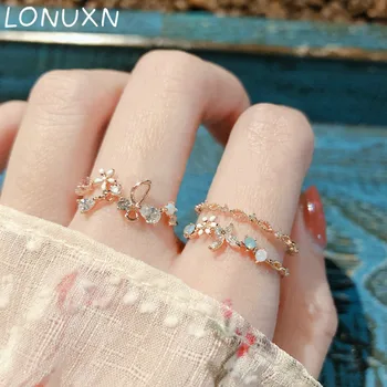 

high quality Bow knot Fashion Luxury Crystal flowers cute gold Rings for Women Wedding Fine Jewelry Charm Open Ring adjustable