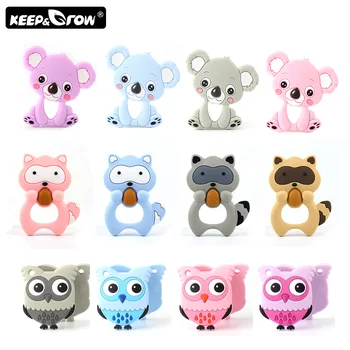 

Keep&Grow 1pc Animals Baby Teethers Koala Raccoon Owl Food Grade Silicone Teether DIY Teething Necklace Toy Accessories BPA Free