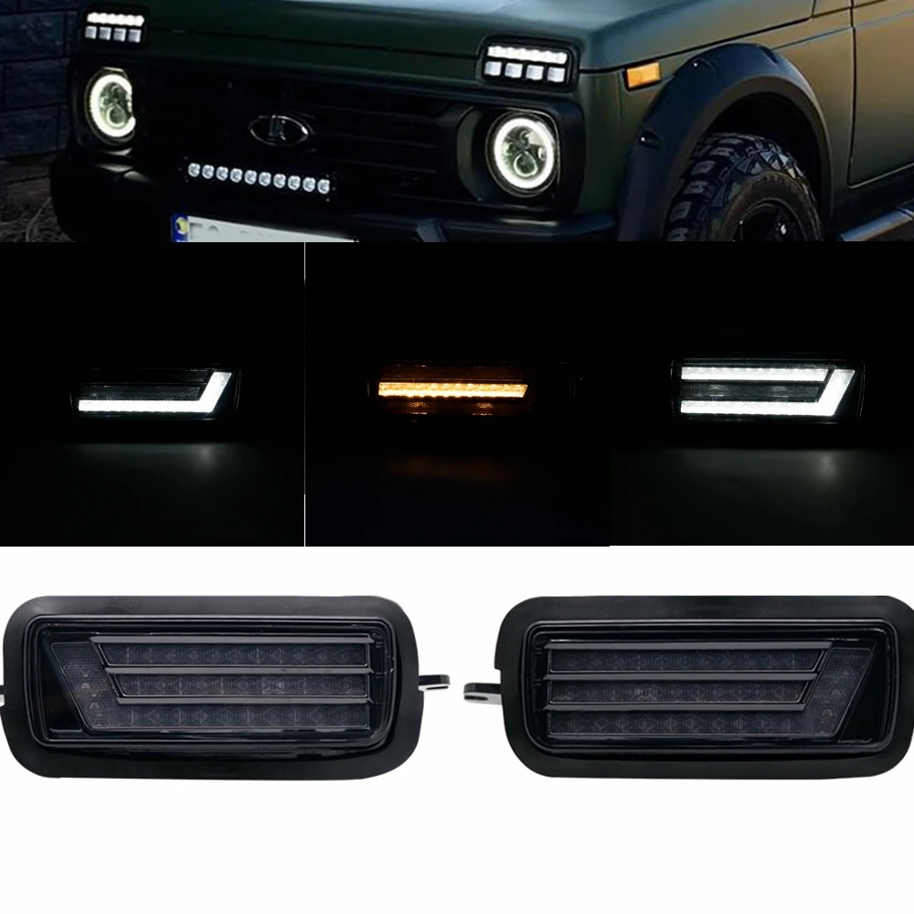 For Lada Niva 4X4 1995 LED DRL Lights With Running Turn Signal PMMA