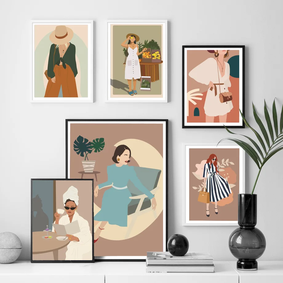 

Abstract Fashion Vintage Girl Plant Wall Art Canvas Painting Nordic Posters And Prints Wall Pictures For Living Room Home Decor