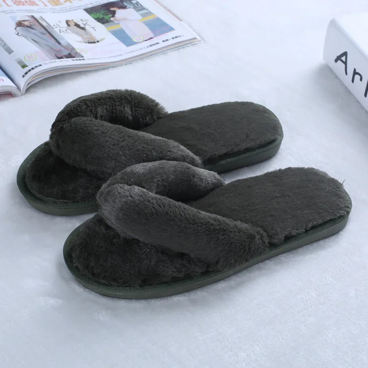 Женские тапочки; zapatos mujer; женские шлепанцы без застежки; пушистый искусственный мех; Новые Модные женские повседневные шлепанцы въетнамки; сезон зима - Цвет: Зеленый