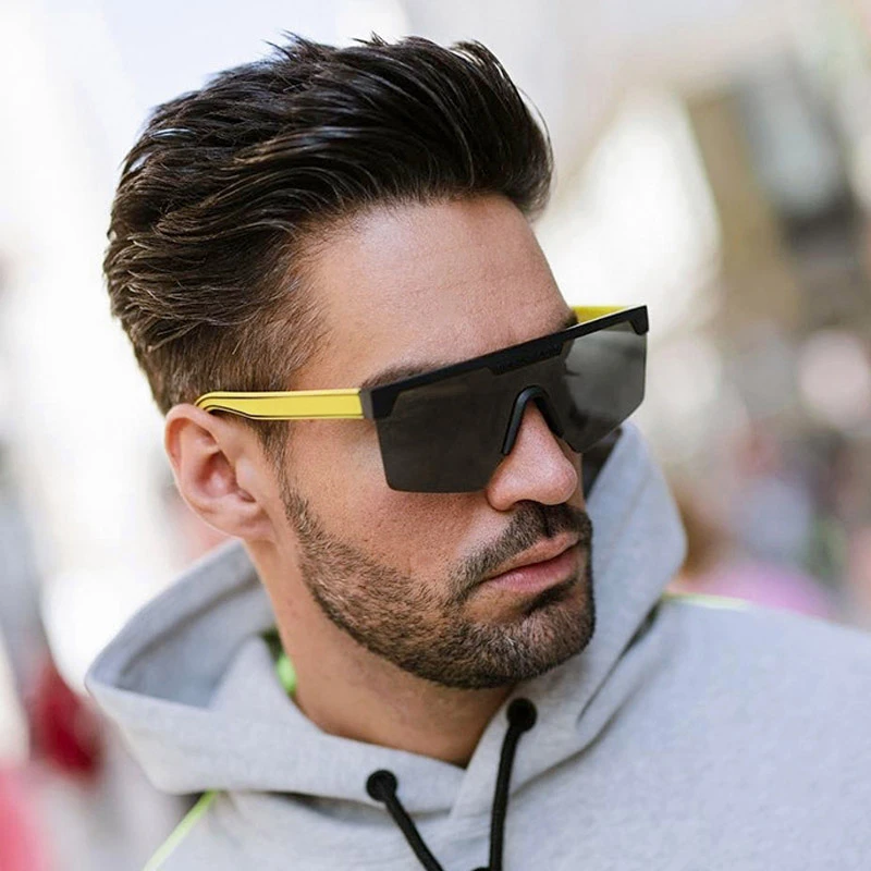 Gafas de sol sin montura para hombre y mujer, lentes de rectangulares a la moda, estilo de viaje de verano, UV400, color amarillo y negro, de sol mujer| -