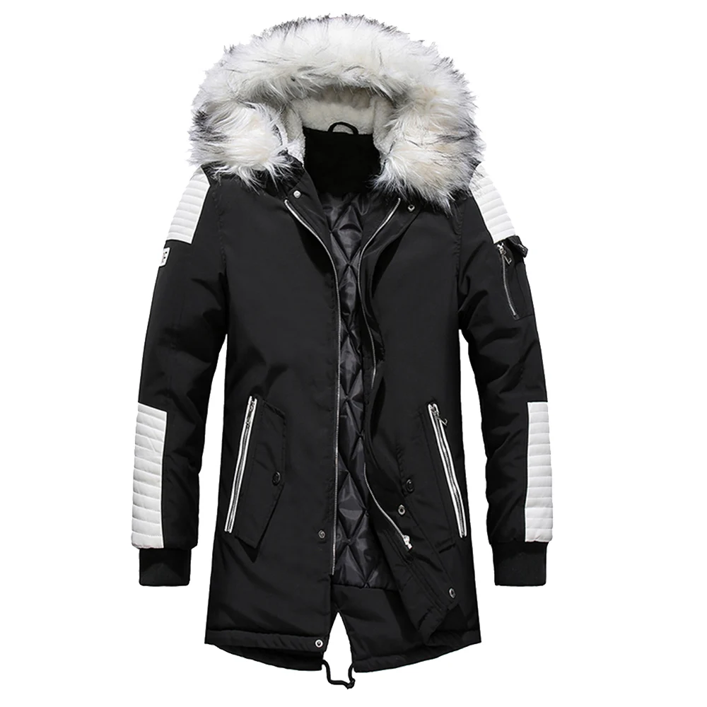 Black-White Style 2 Мужские толстые парки с капюшоном на утином пуху, дизайн, качественная зимняя куртка, повседневное лоскутное пальто на молнии, тонкая верхняя одежда, пальто с карманами - Цвет: Black-White Style 2