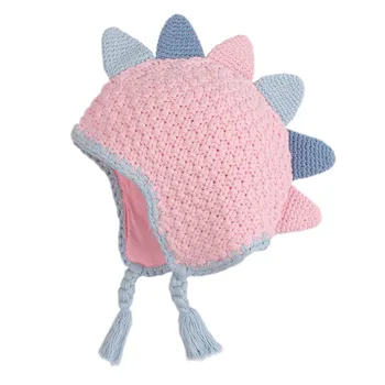 

Dinosaur Winter Baby Hat Earflap Warm Beanie for Boys Girls Crochet Children Hats with Cute Horns Twist Weaving for Kids 0-8Y