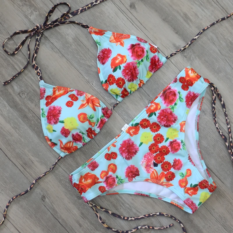 

ZMTREE Sale Size M Triangle Bikinis Set Push Up Swimwear Floral Printed Women Swimsuit Mesh Beach Wear Summer Sexy Swimming Suit