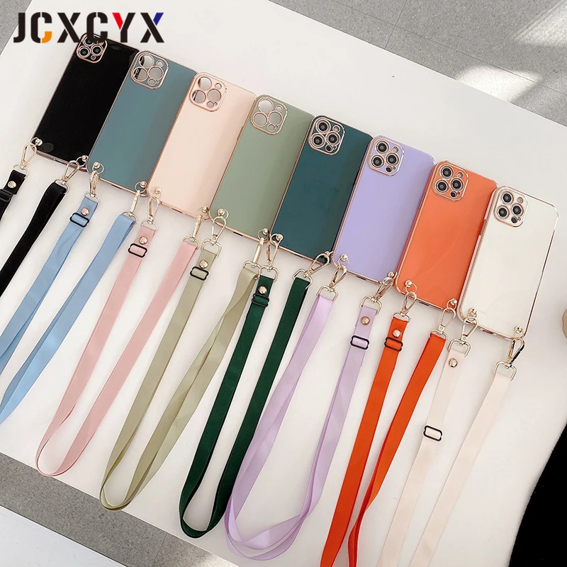 magsafe charger iphone 11 Luxury crossbody lanyard plating soft phone case for iphone 13 12 Pro Max MiNi 11 Pro Max XR X XS Max 7 8 plus SE 10 2020 cover apple mag safe charger