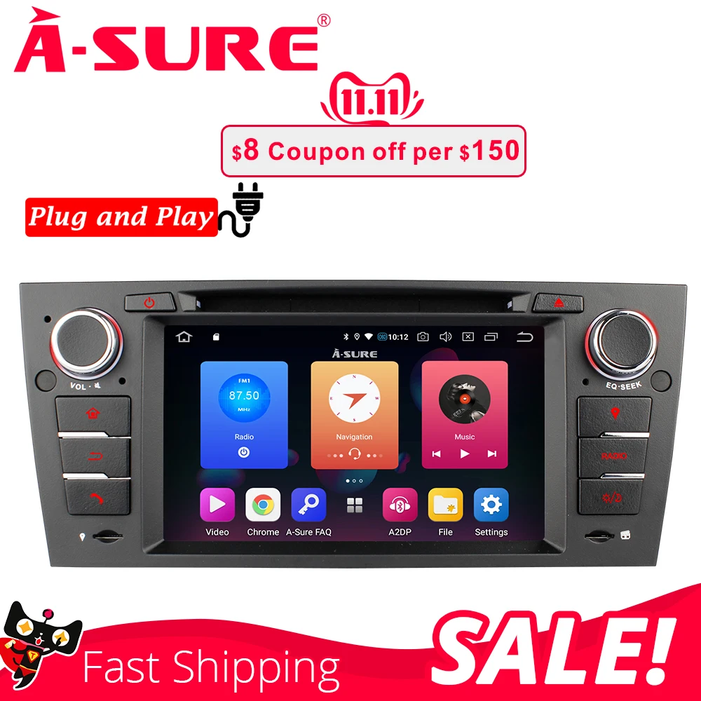 A-Sure 7 "ips Android 9,0 автомобильное радио gps DVD CD плеер навигация для BMW E90 E91 E92 E93 Navi 318 320 325 330 330 DAB +