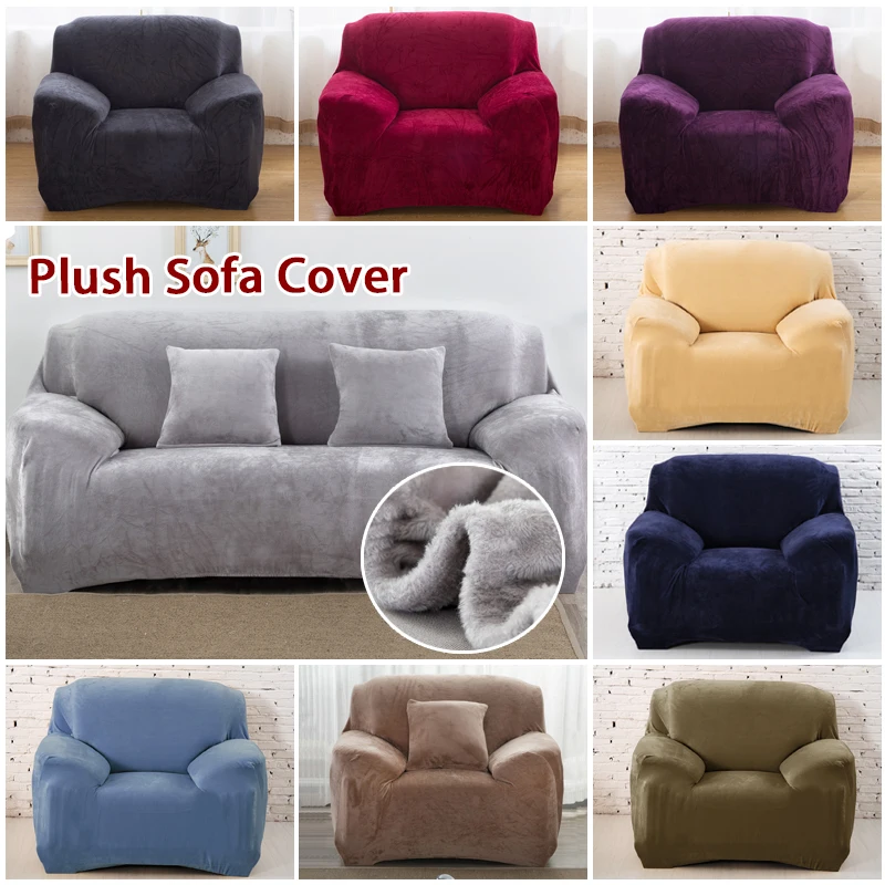 

Thick Plush Elastic Sofa Cover Cotton Solid Color Sectional Slipcover Stretch Anti-dirty Couch Cover Sofa Cover for Living Room
