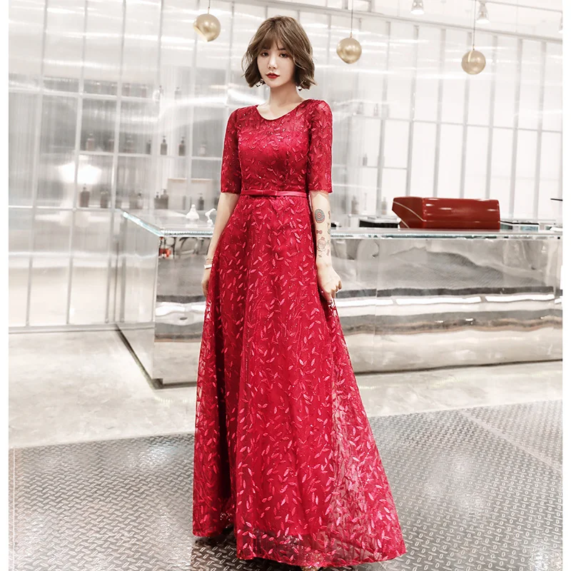 AE535 Robe De Soiree женское сексуальное ТРАПЕЦИЕВИДНОЕ ПЛАТЬЕ с короткими рукавами и круглым вырезом, кружевное недорогое вечернее платье вечерние платья