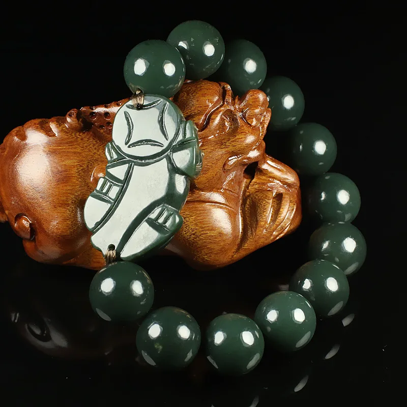 

Natural Bracelets Gray Jade Hetian Jade Pixiu Genuine Xinjiang Pixiu Jade Bracelets Men's Domestic Identification round Beads Pi