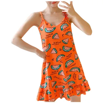 

Sleepwear Sexy Women's Home Clothes Nightdress Print V-Neck Sleeveless Nightgowns Sexy Lingerie Girls Sleep Dress Casual Nightie