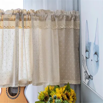 

Free Shipping High Quality Pastoral Beige Lace Curtain Lovely Bowknot Lace Coffee Curtain Kitchen Short Curtain Small Curtain