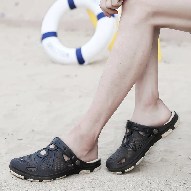 

Le mu 2019 Summer New Products Jelly Translucent Cool Double Purpose Porous Shoes Outdoor Seaside Casual Beach MEN'S SHOES