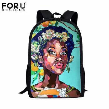 

FORUDESIGNS Children School Bag Kawaii Kids Backpack for Girls Art Black Girl Printed American Student Book Bag Teenage Satchel