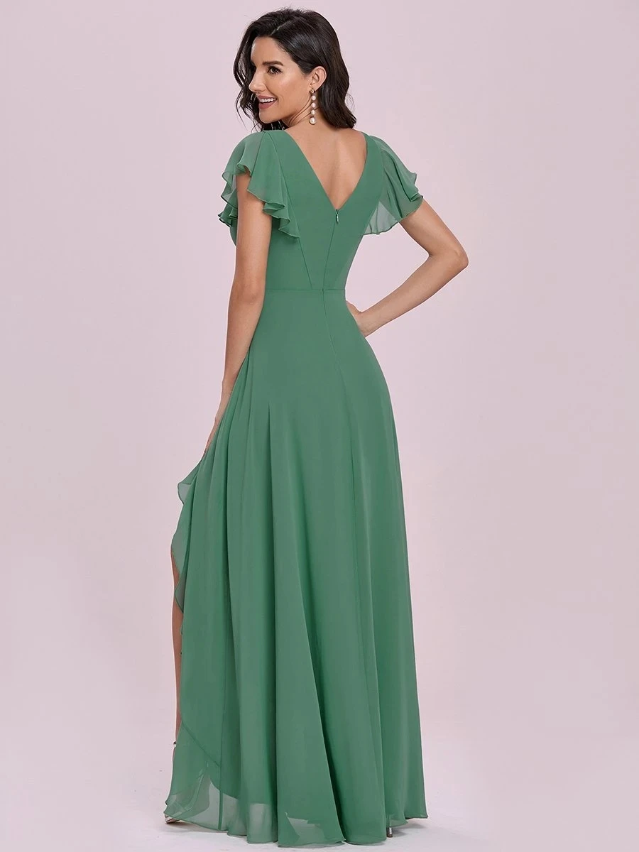 petite formal dresses & gowns Simple Sweet Party Dress Lotus Lleaf Sleeves Long V Neck Chiffon Backless Ever Pretty 2022 Bridesmaid Dresses Vestidos De Gala ball gown