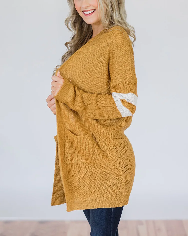 Fall/winter new ladies sweater stripe color matching cardigan long fashion simple elegant atmosphere sweater women Striped